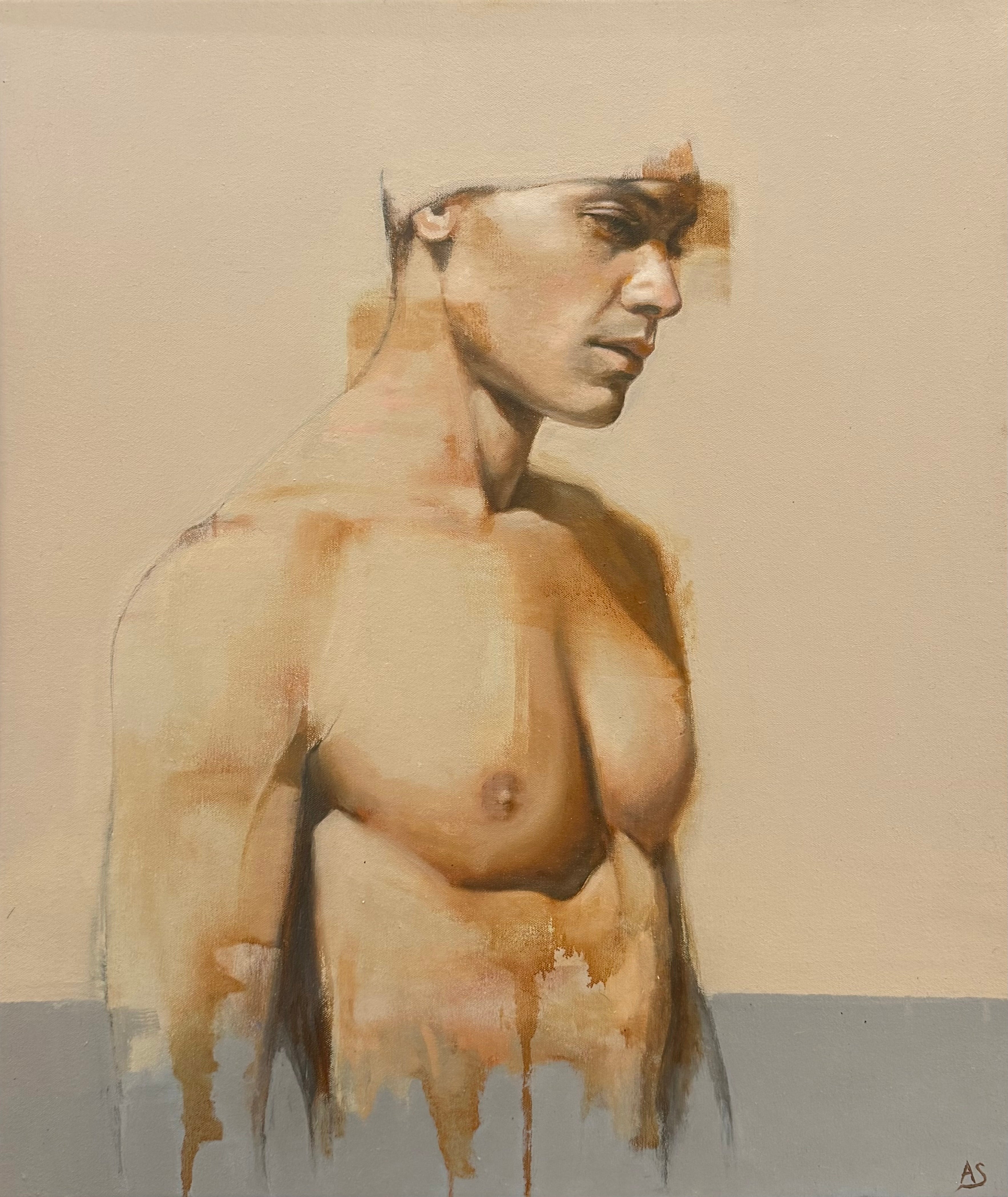 Artistic depiction of a nude figure with a neutral background