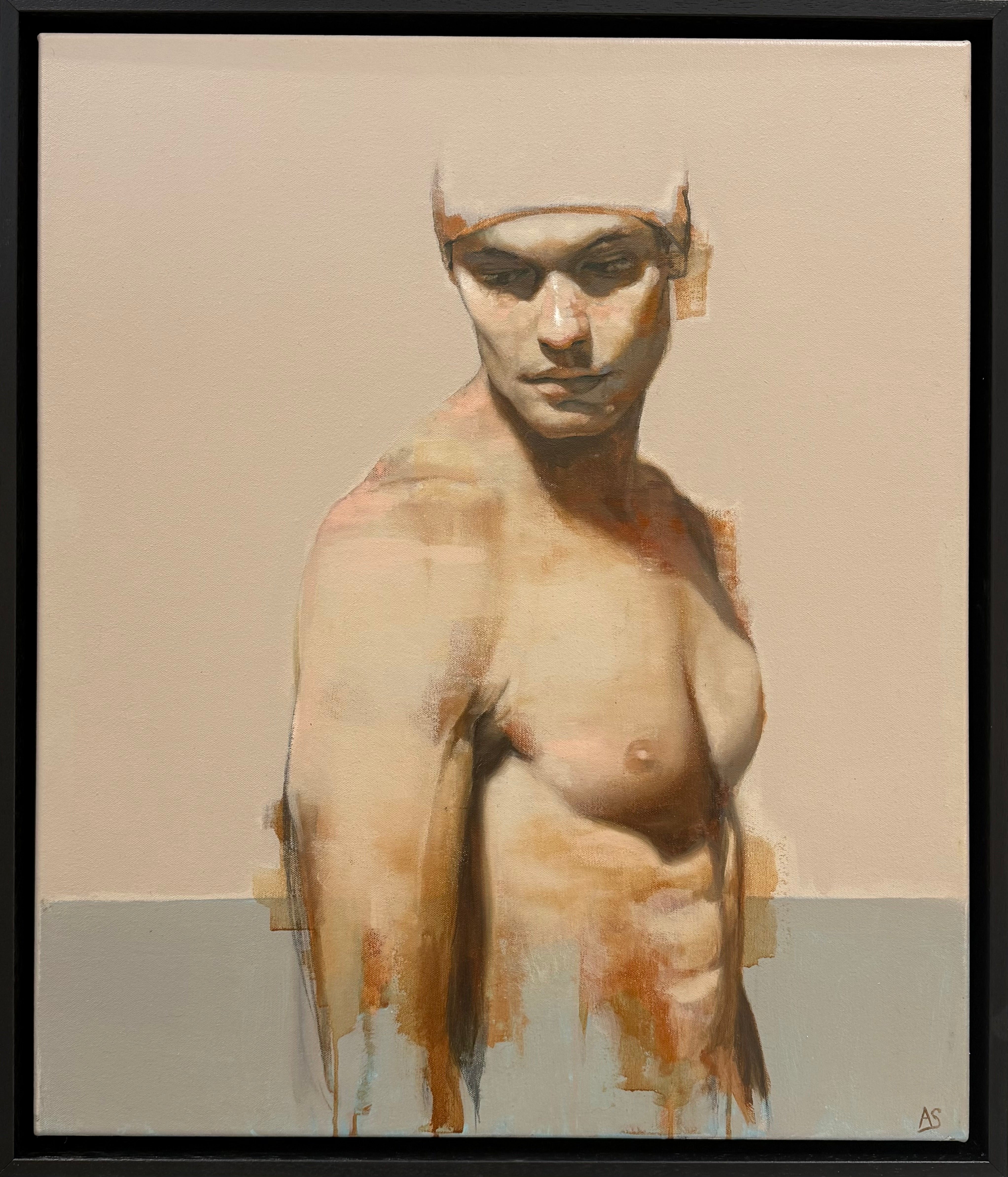 Artistic depiction of a nude figure with a neutral background