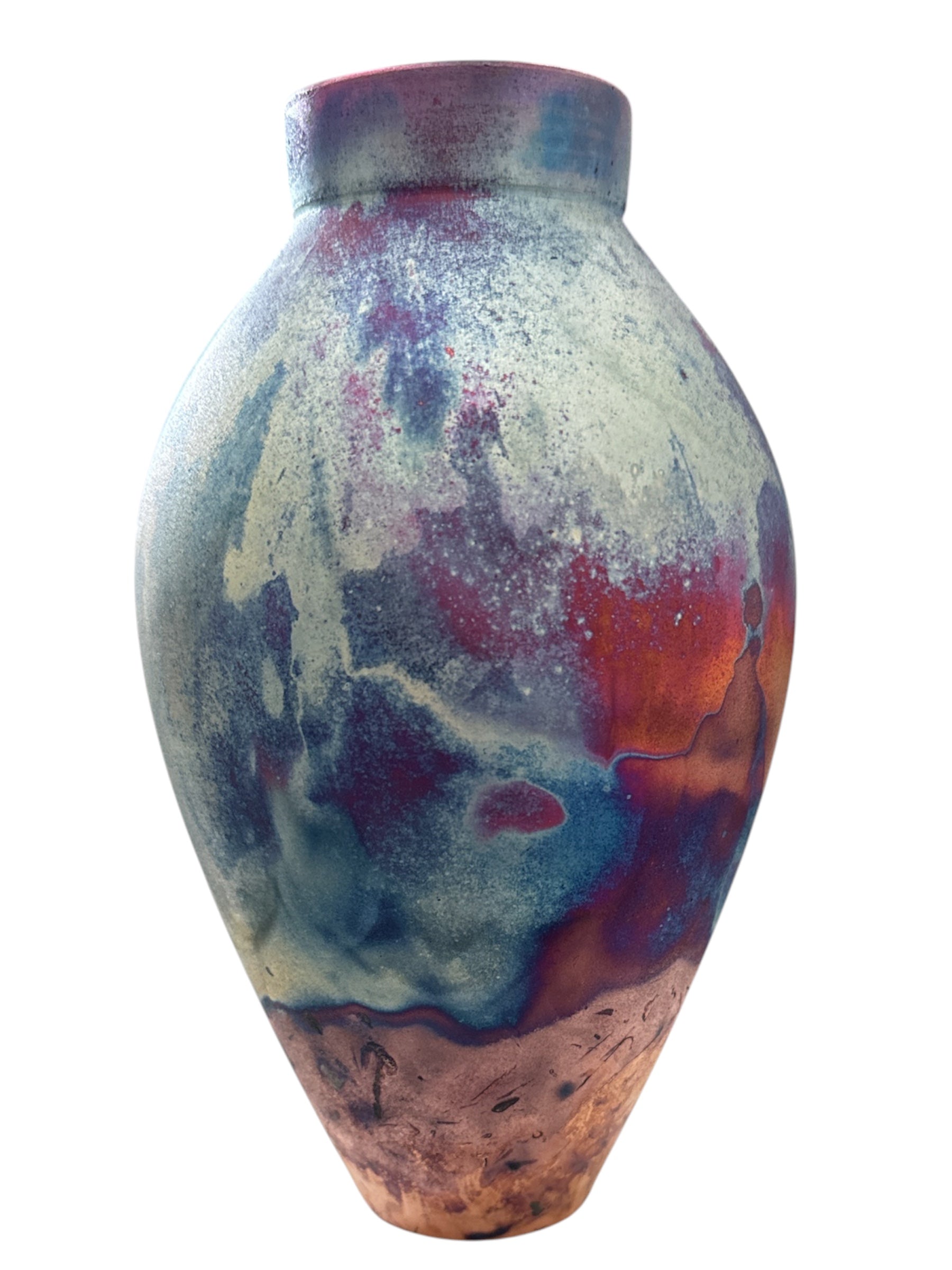 Wide Neck Raku Copper Fired Ceramic Vessel