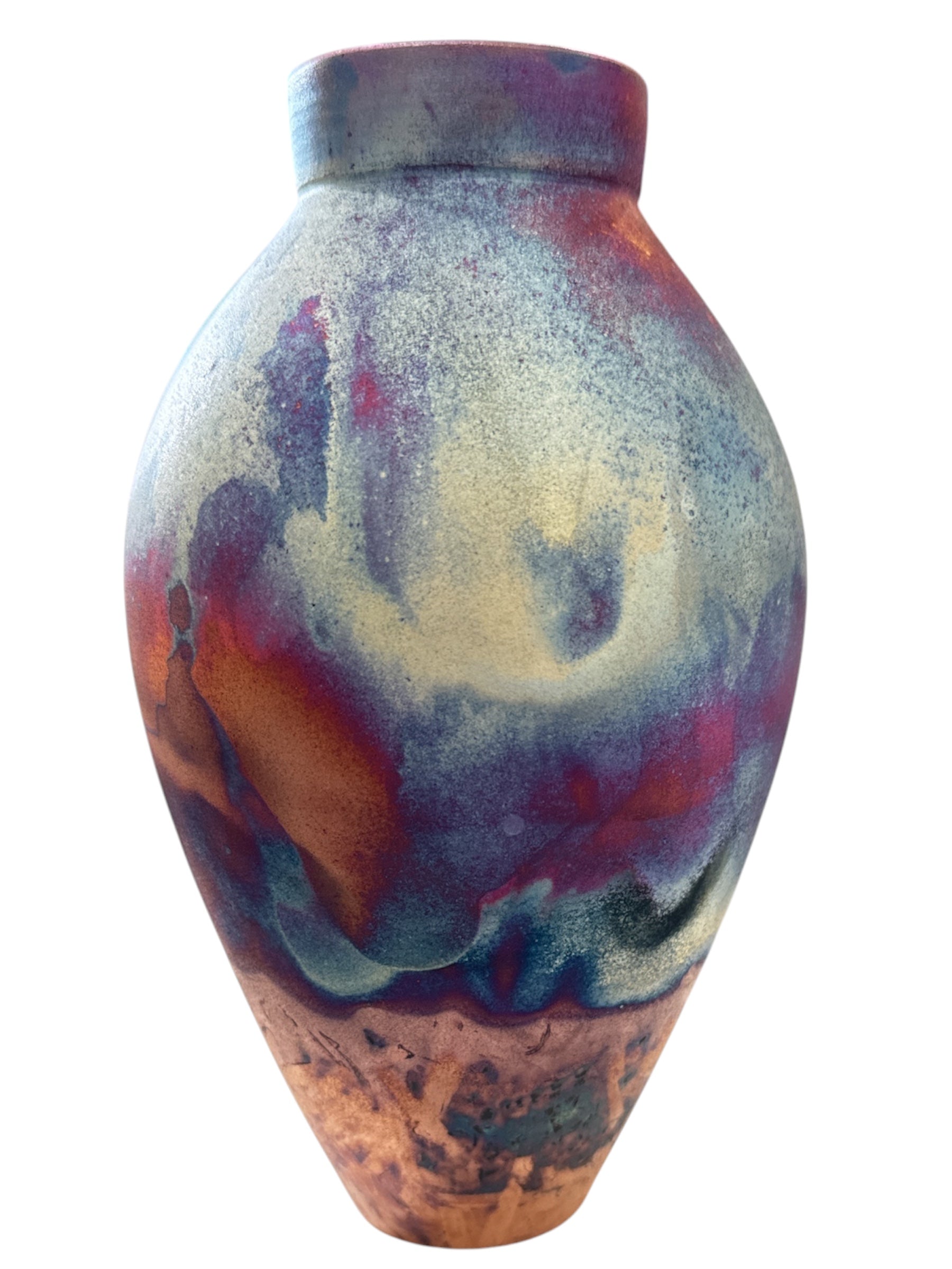 Wide Neck Raku Copper Fired Ceramic Vessel