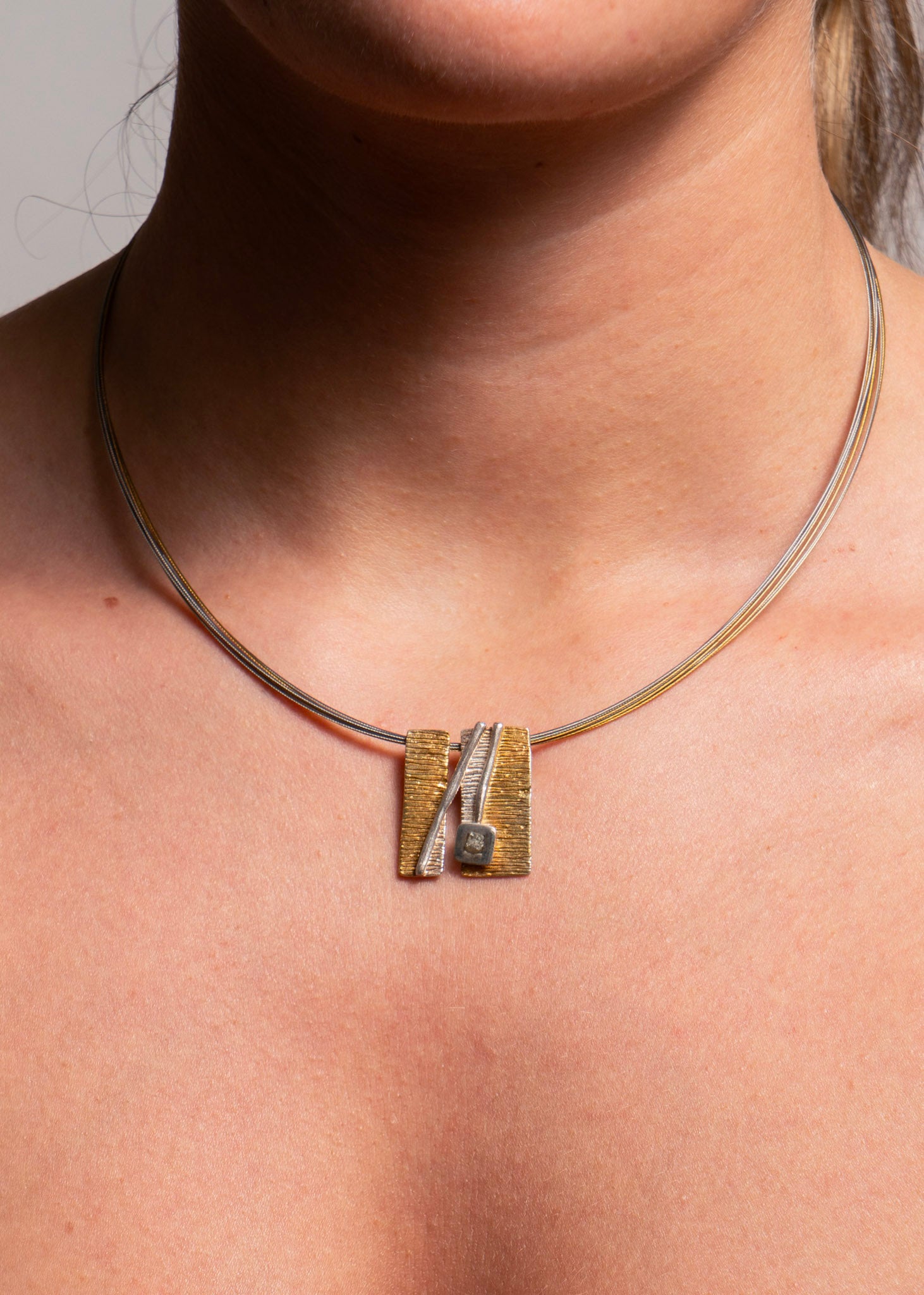 Eva Stone Gold Vermeil & Silver Pendant with Rough Diamond