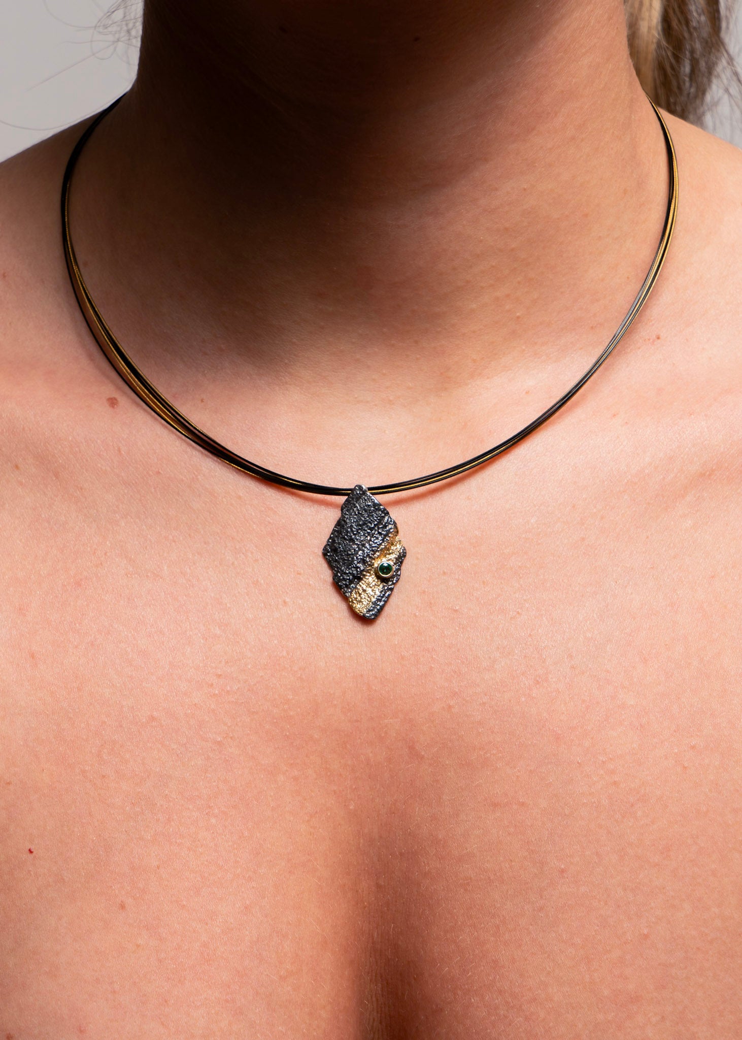 Eva Stone Silver & Gold Vermeil Pendant with Emerald