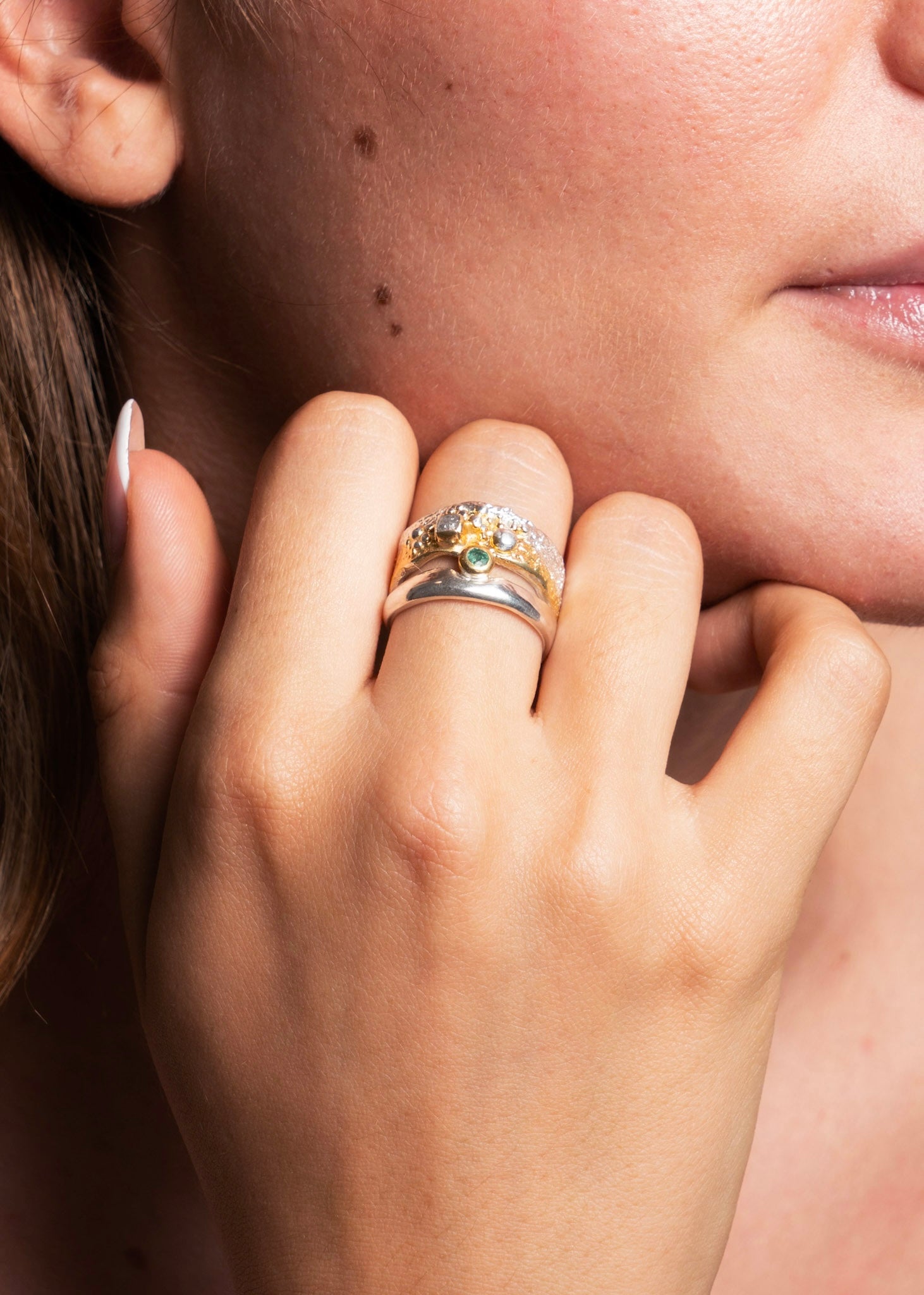 Rough Diamond & Emerald Designer Ring