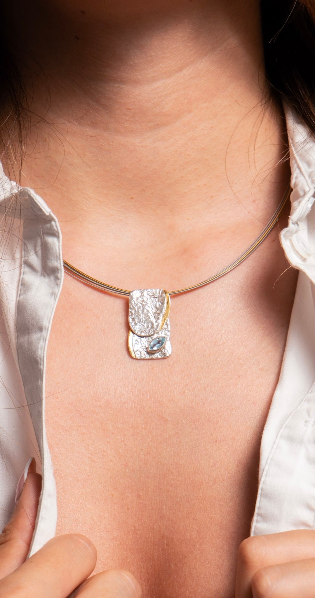 Eva Stone Silver & Gold Vermeil Pendant with Blue Topaz