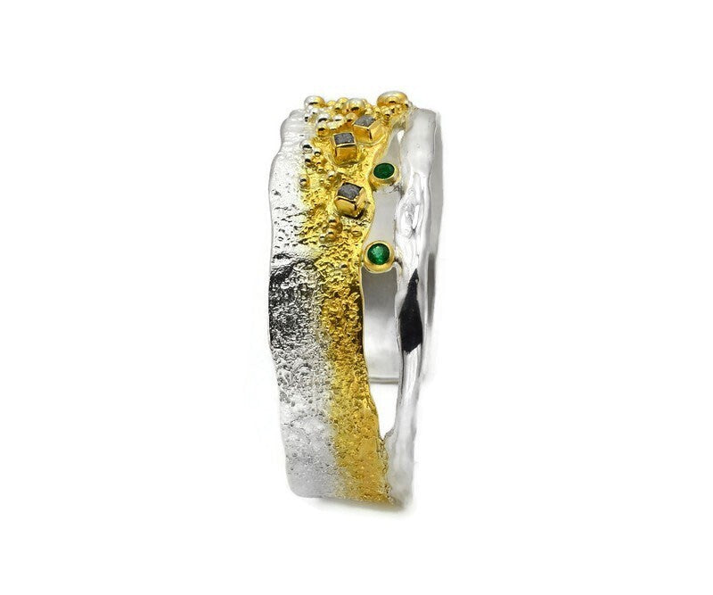 Rough Diamond & Emerald Cuff Bangle