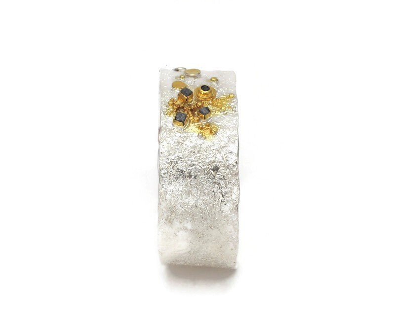 Eva Stone Diamond Detail Silver Cuff Bracelet