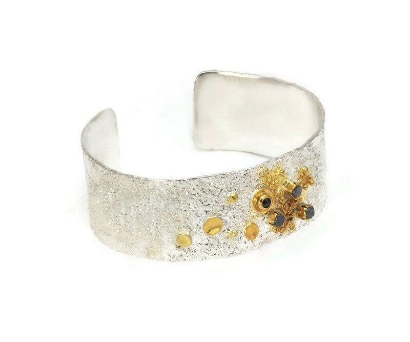 Eva Stone Diamond Detail Silver Cuff Bracelet