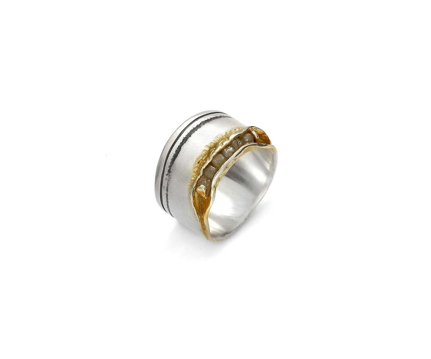 Diamond , Gold & Silver contemporary Ring