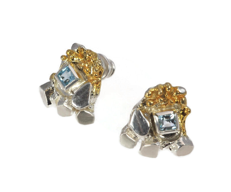 Organic style silver /Gold & Topaz Studs