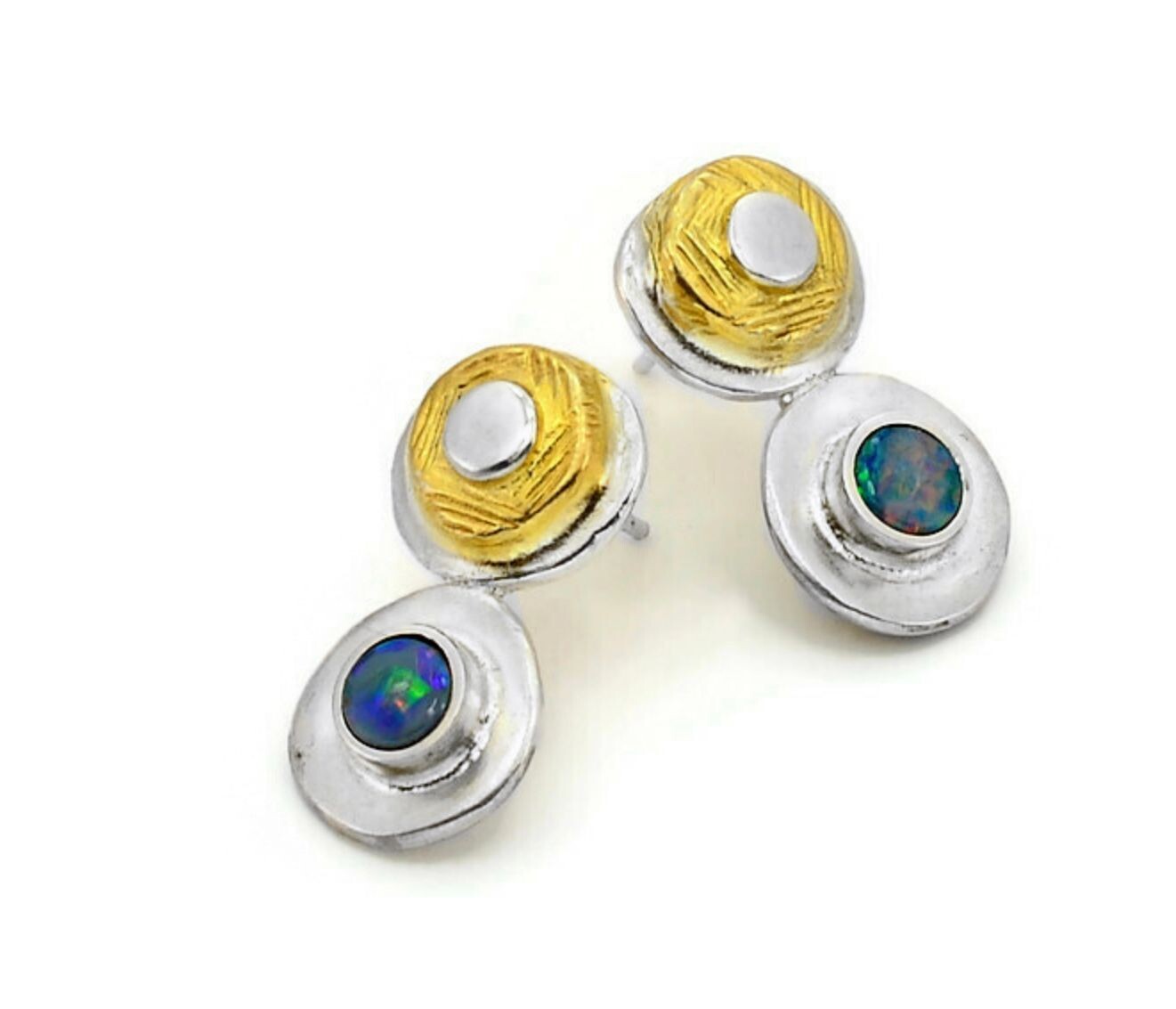 Opal, Silver & Gold Earrings