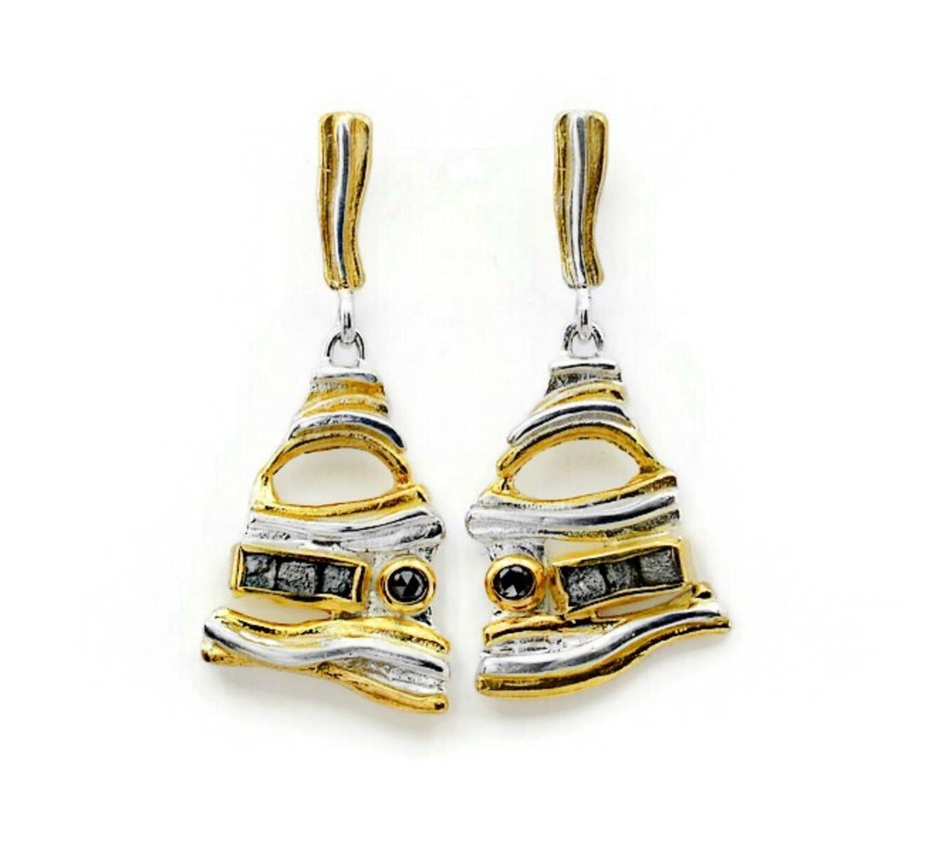 Statement rough & black diamond earrings