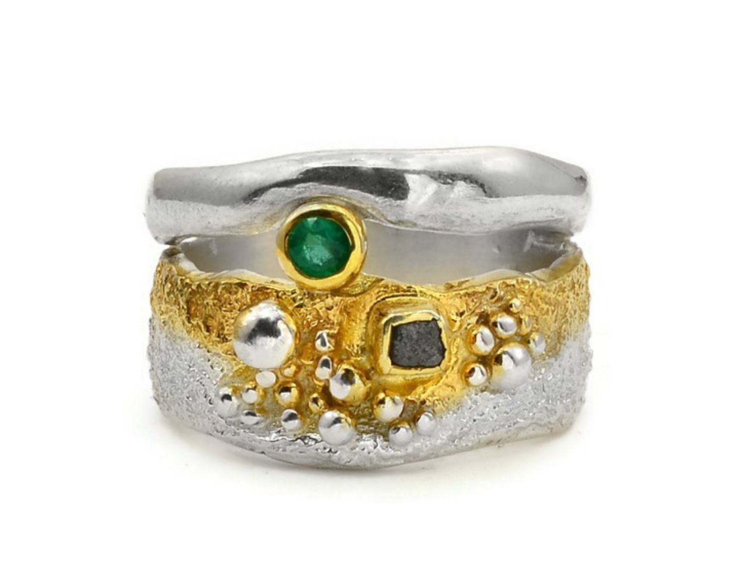 Rough Diamond & Emerald Designer Ring