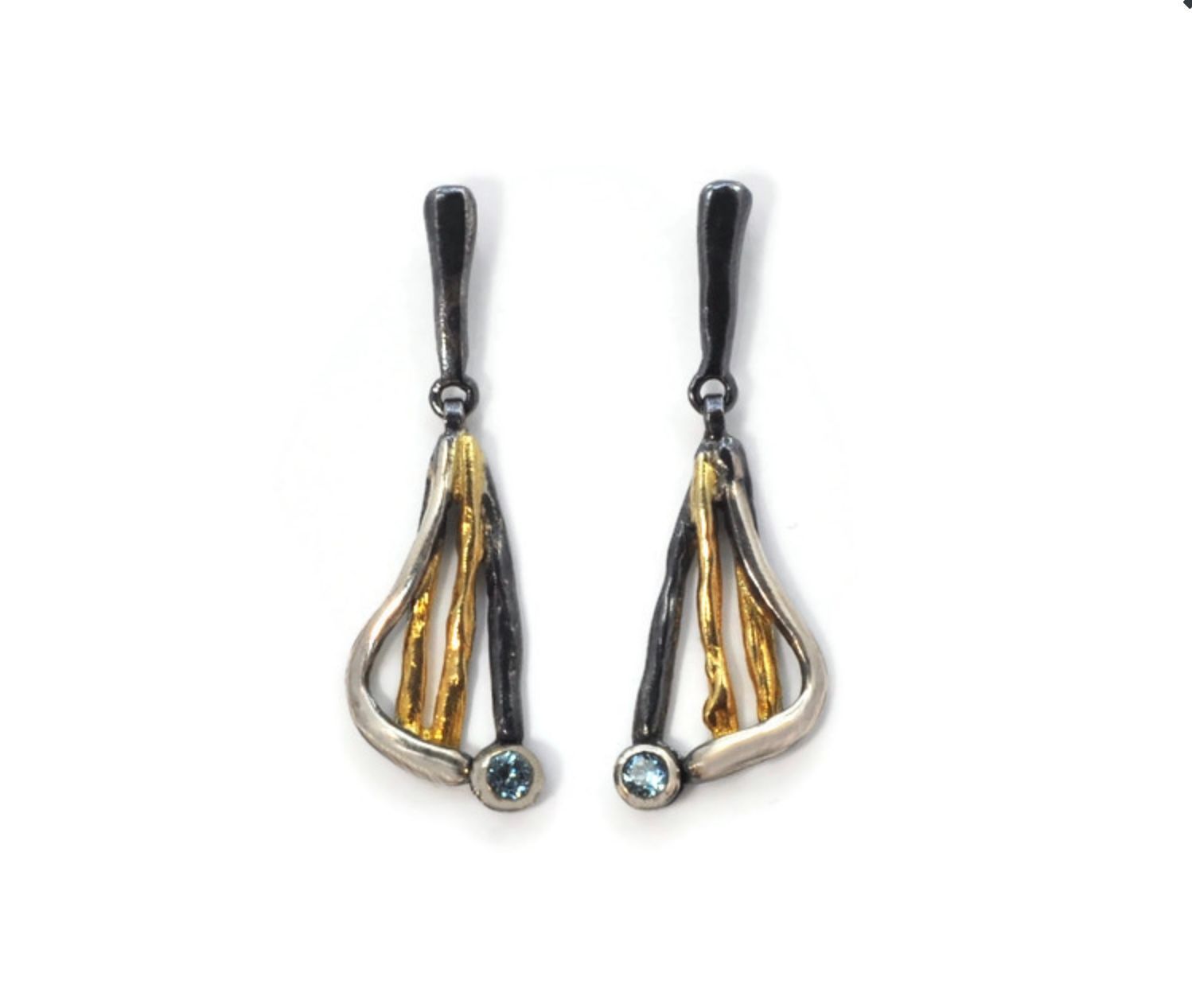 Gold & Oxidised Topaz Drop Earrings