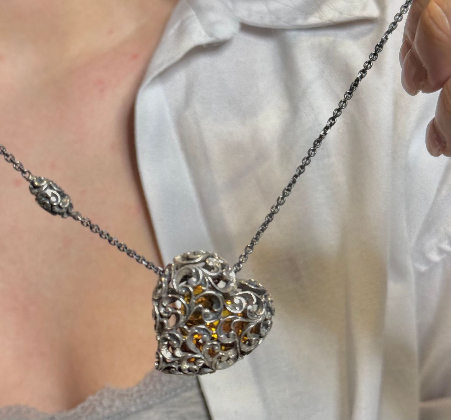 Carved Silver Heart with Citrine Inside