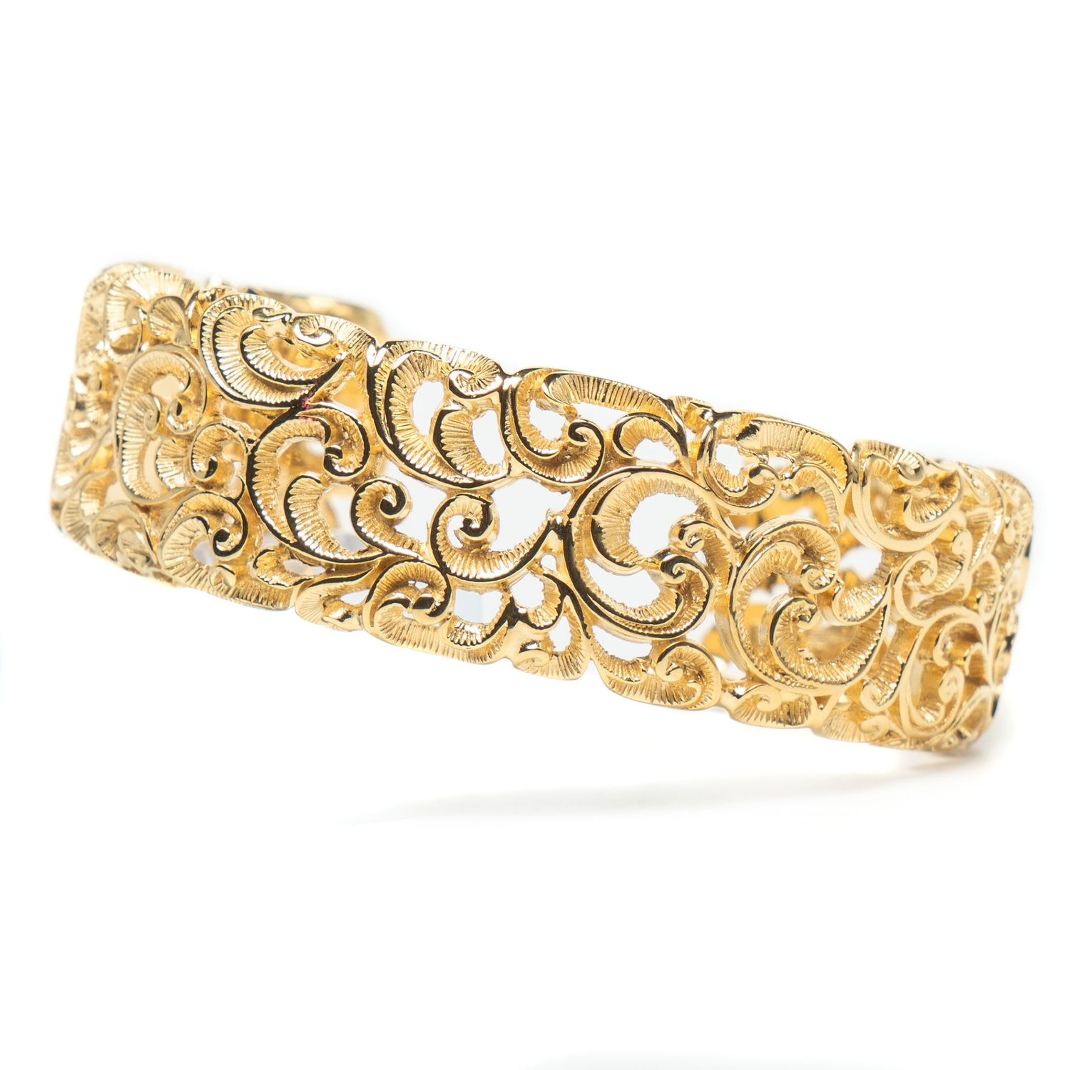 Maria e Luisa Hand Engraved Gold Vermeil Hinged Cuff Bracelet