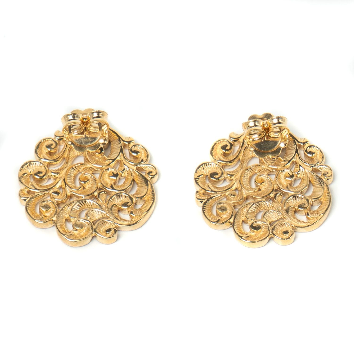 Gold rosette design engraved earrings