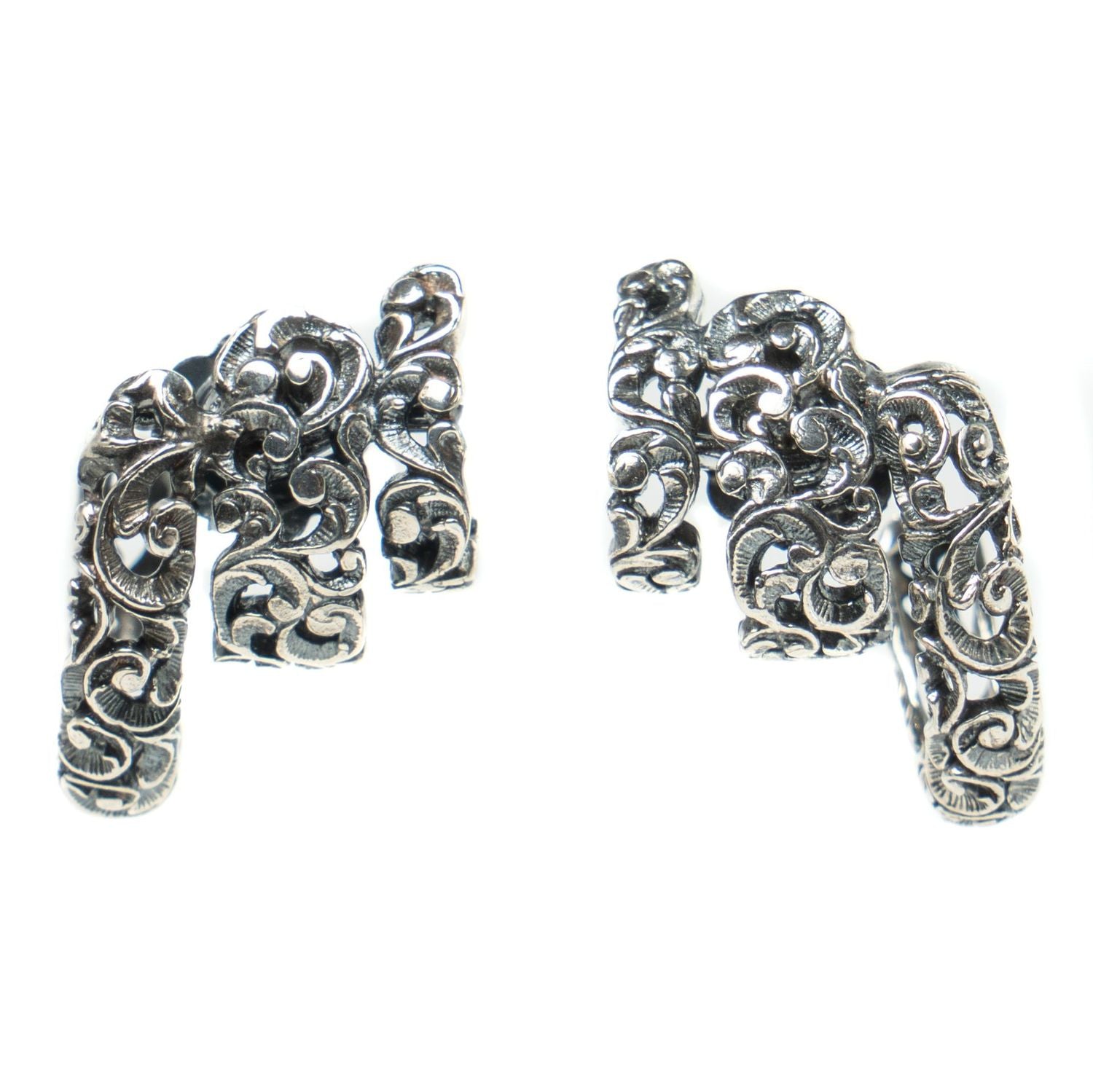 Tribal lobe silver engraved earrings