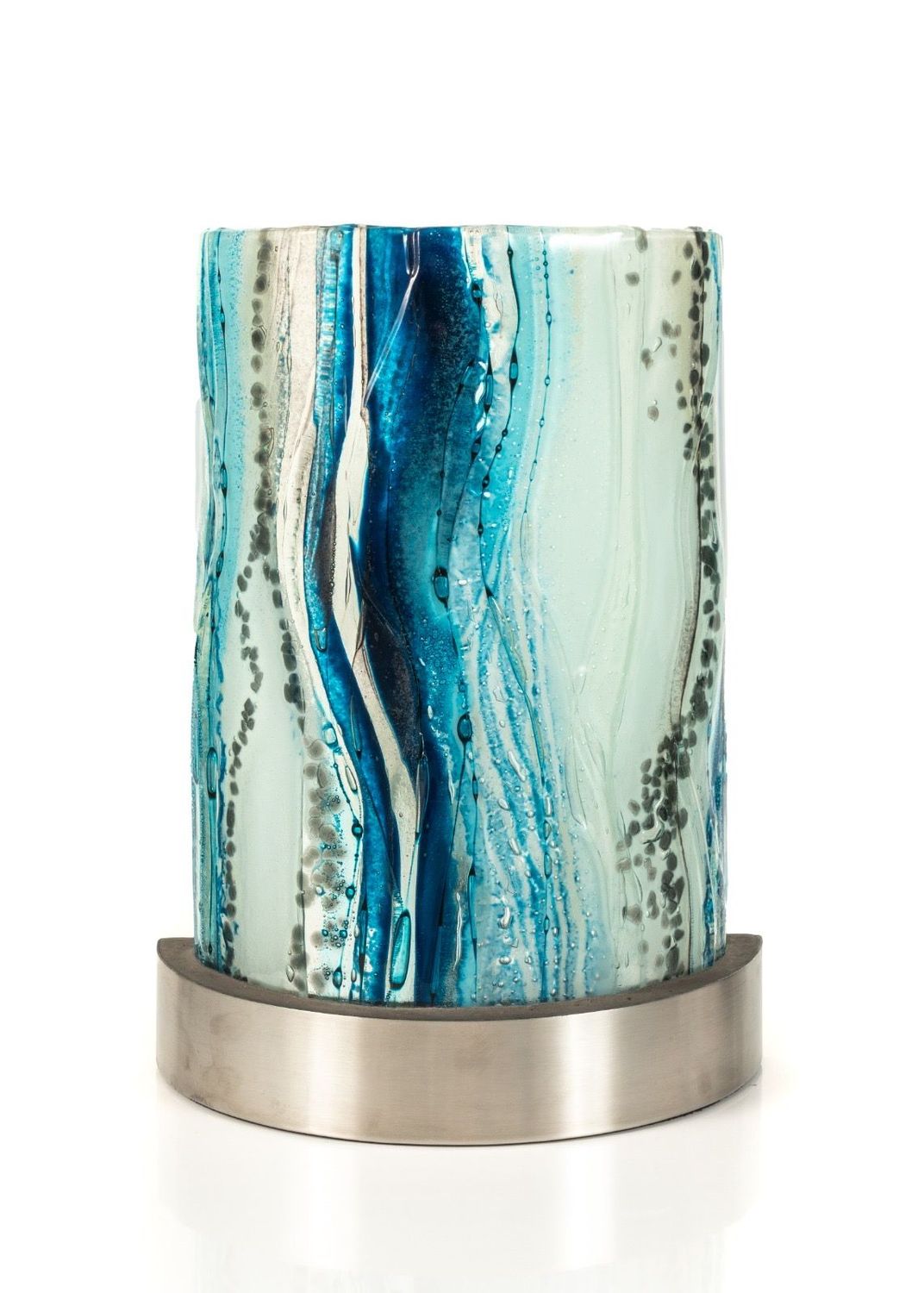 Fused Glass aqua blue Lamp