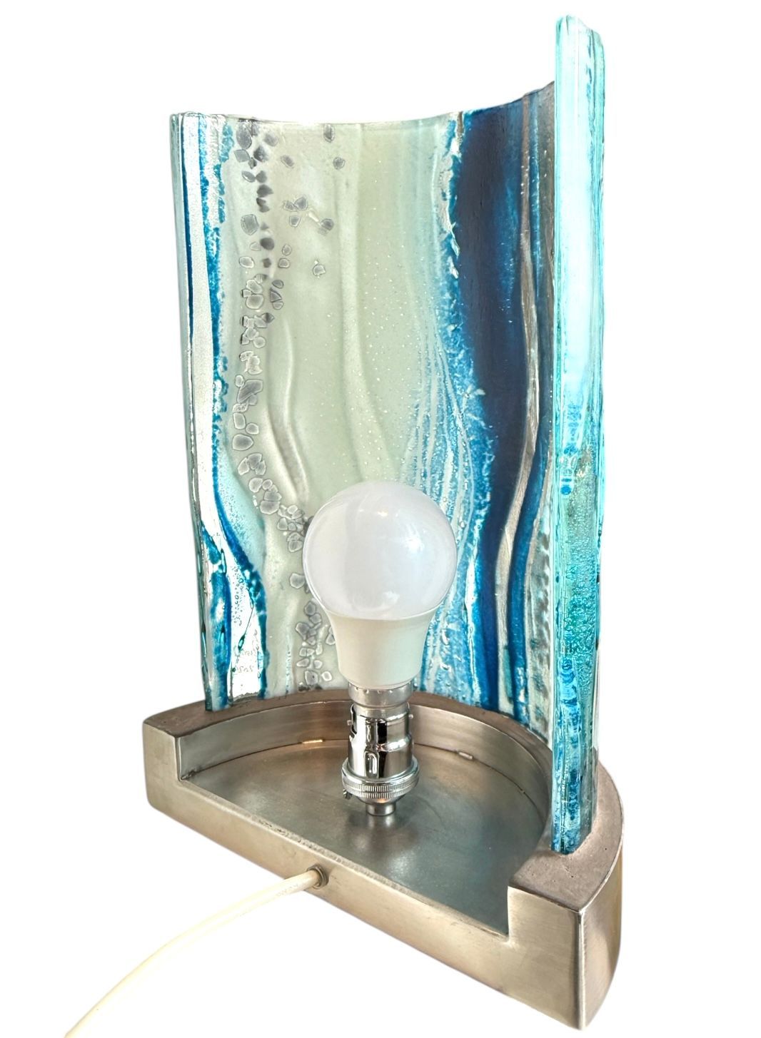 Fused Glass aqua blue Lamp