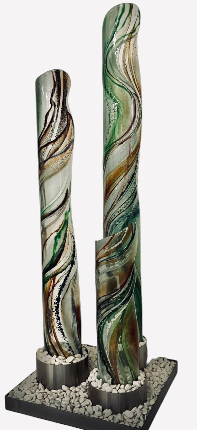 Set of three glass columns,greens