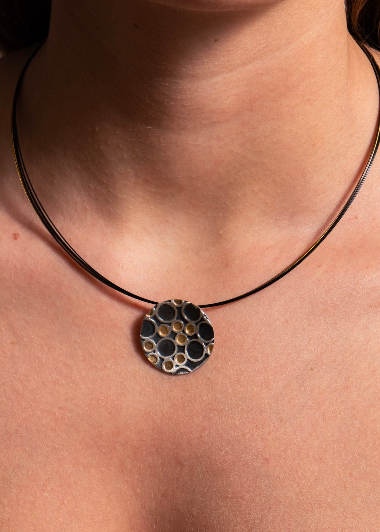 Eva Stone Oxidised Silver & Gold Vermeil Circular Pendant