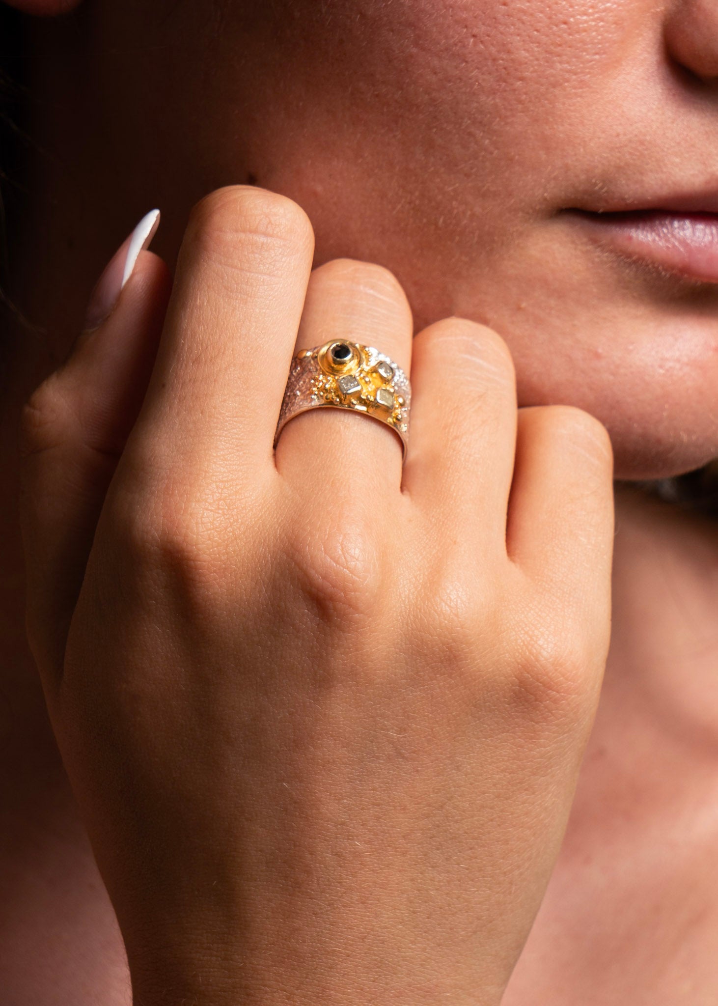 Eva Stone Rough & Black Diamond Statement Ring