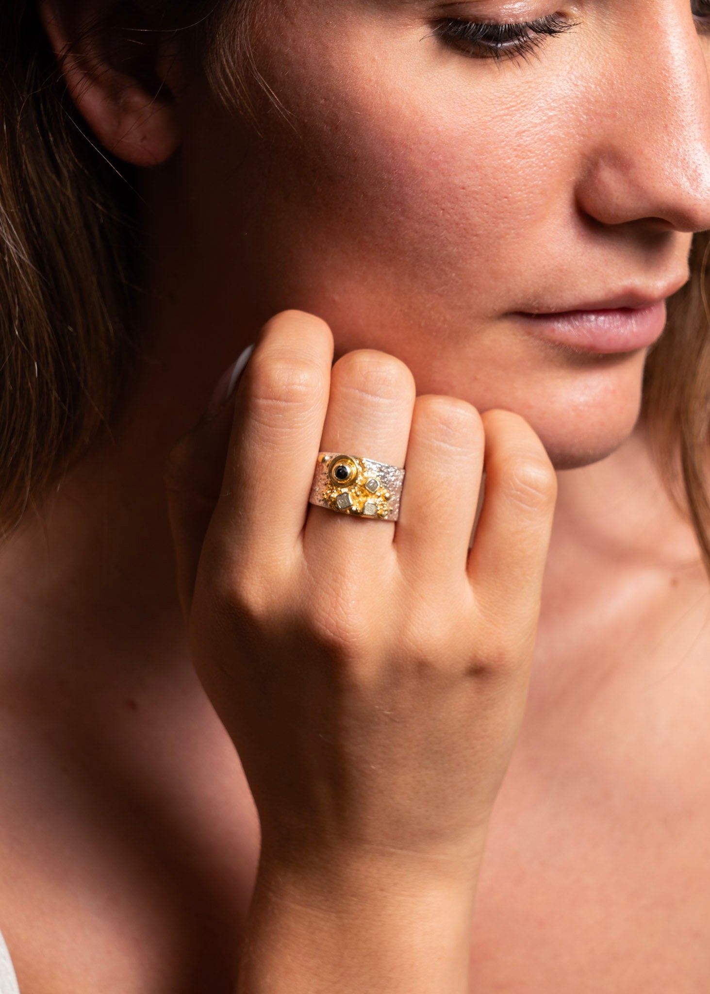 Eva Stone Rough & Black Diamond Statement Ring