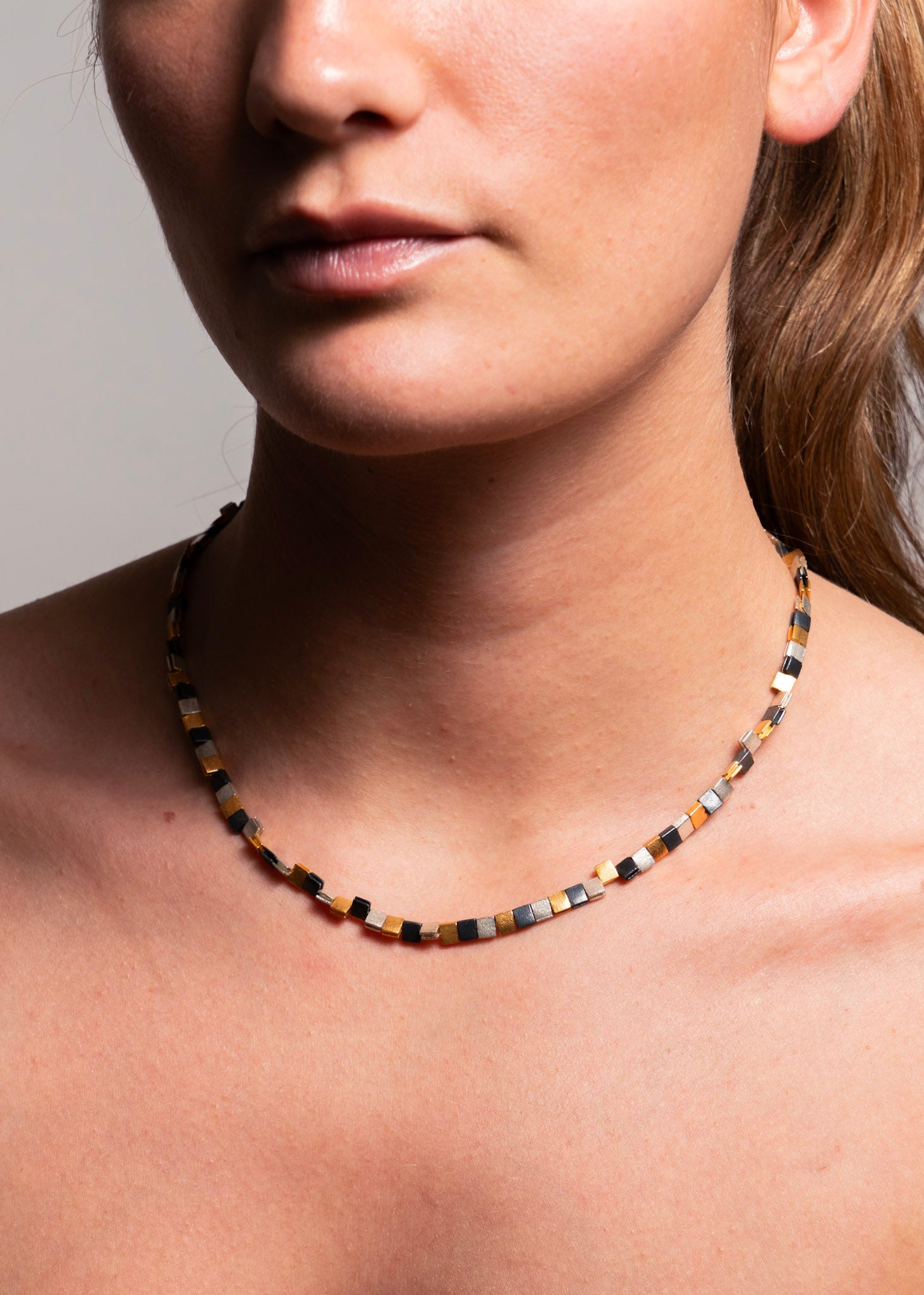 Geometric Sterling Silver, Gold Vermeil & Oxidised Silver Necklace