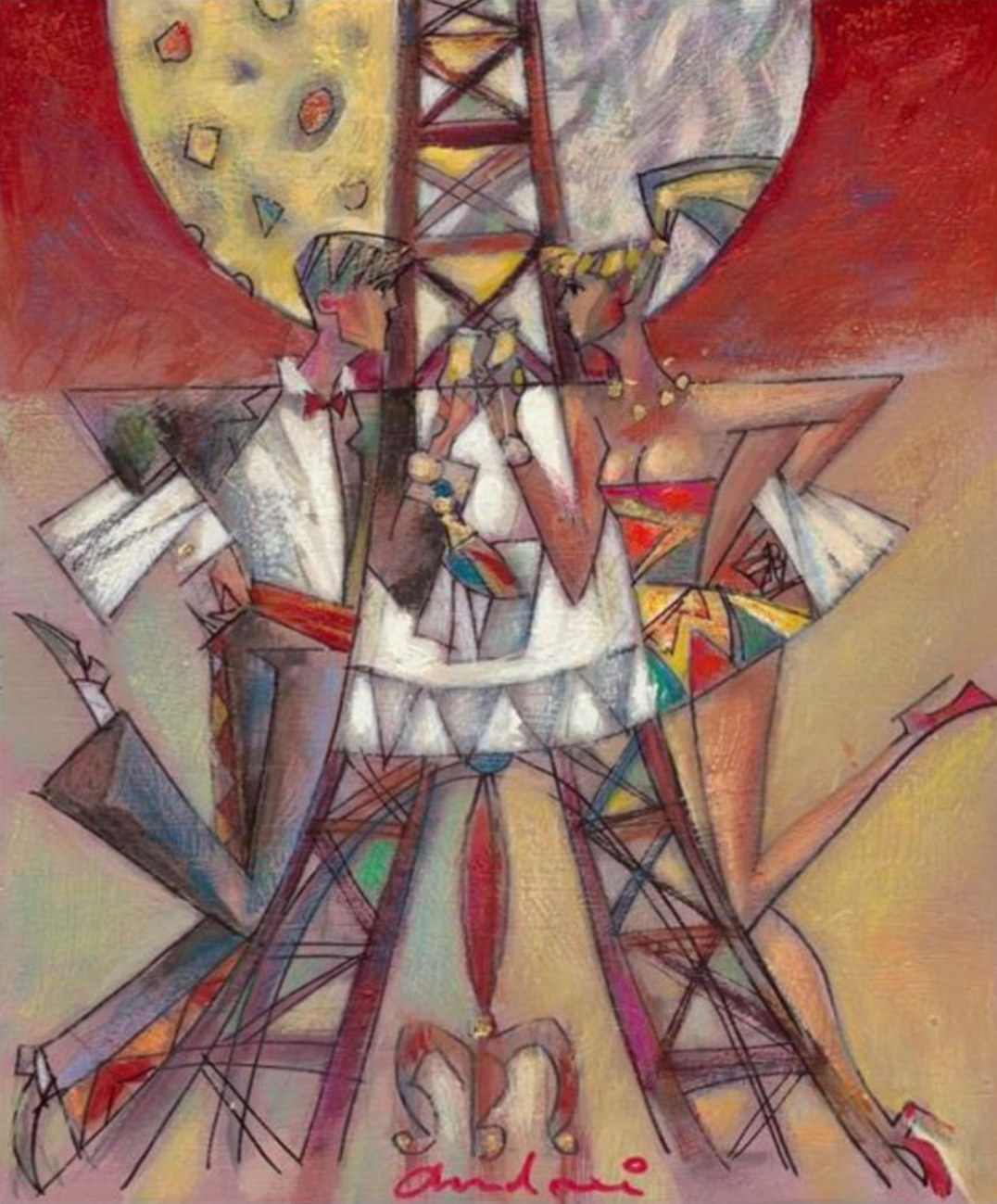 Abstract art piece with geometric shapes and bold colors