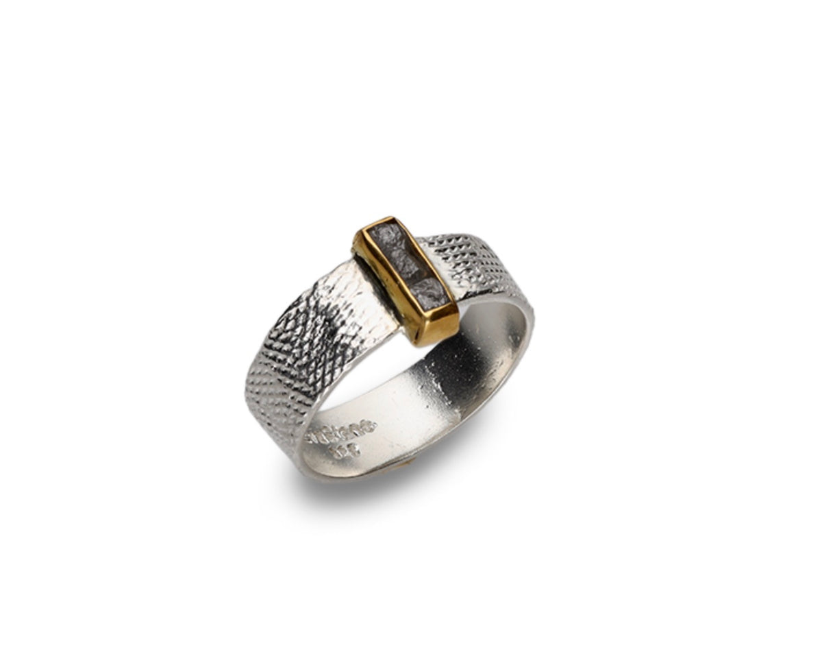 Three Rough Diamond Sterling Silver & Gold Vermeil Ring