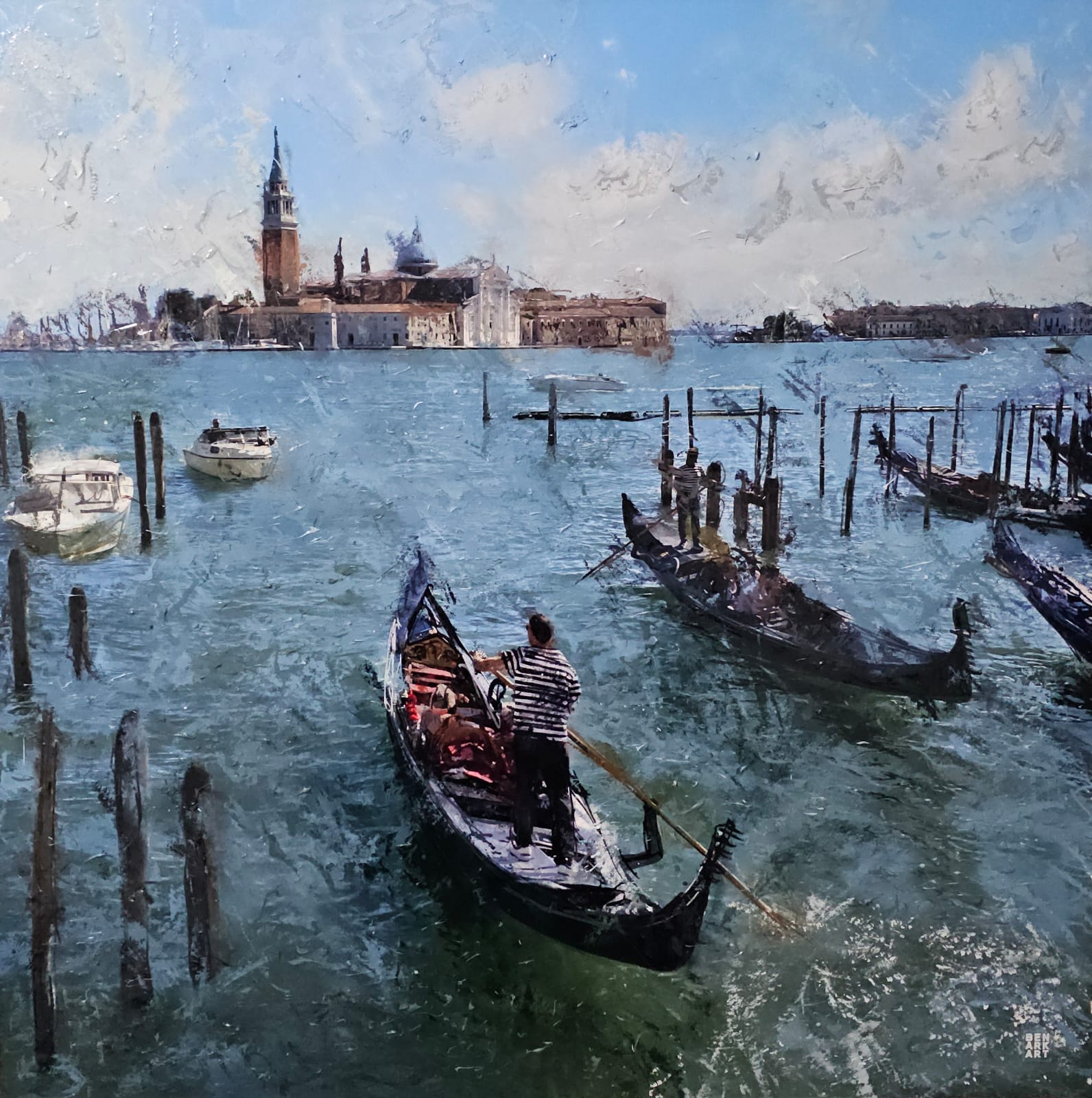 the view to abbazia di san giorgio maggiore, mixed media original with bright blues