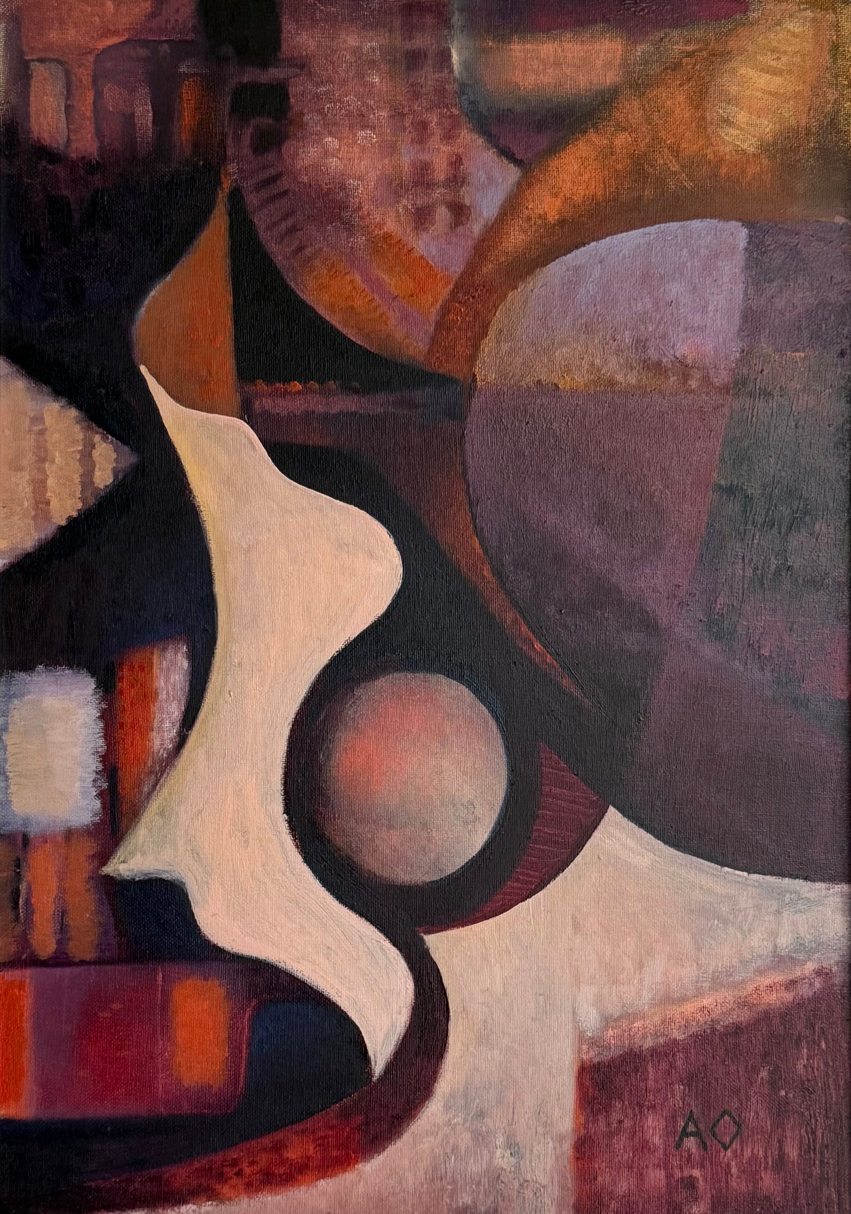 Abstract artwork with geometric shapes and warm colors