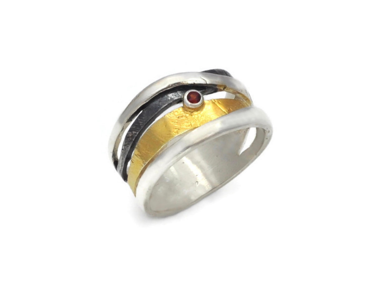 Aurora Garnet Statement Ring in Sterling Silver & Gold Vermeil