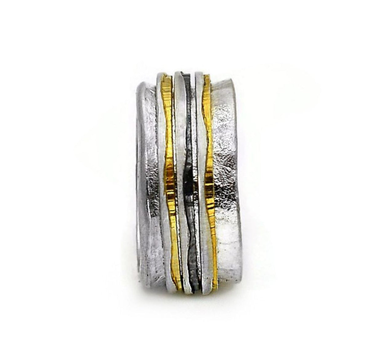 Silver and gold ring on a white background