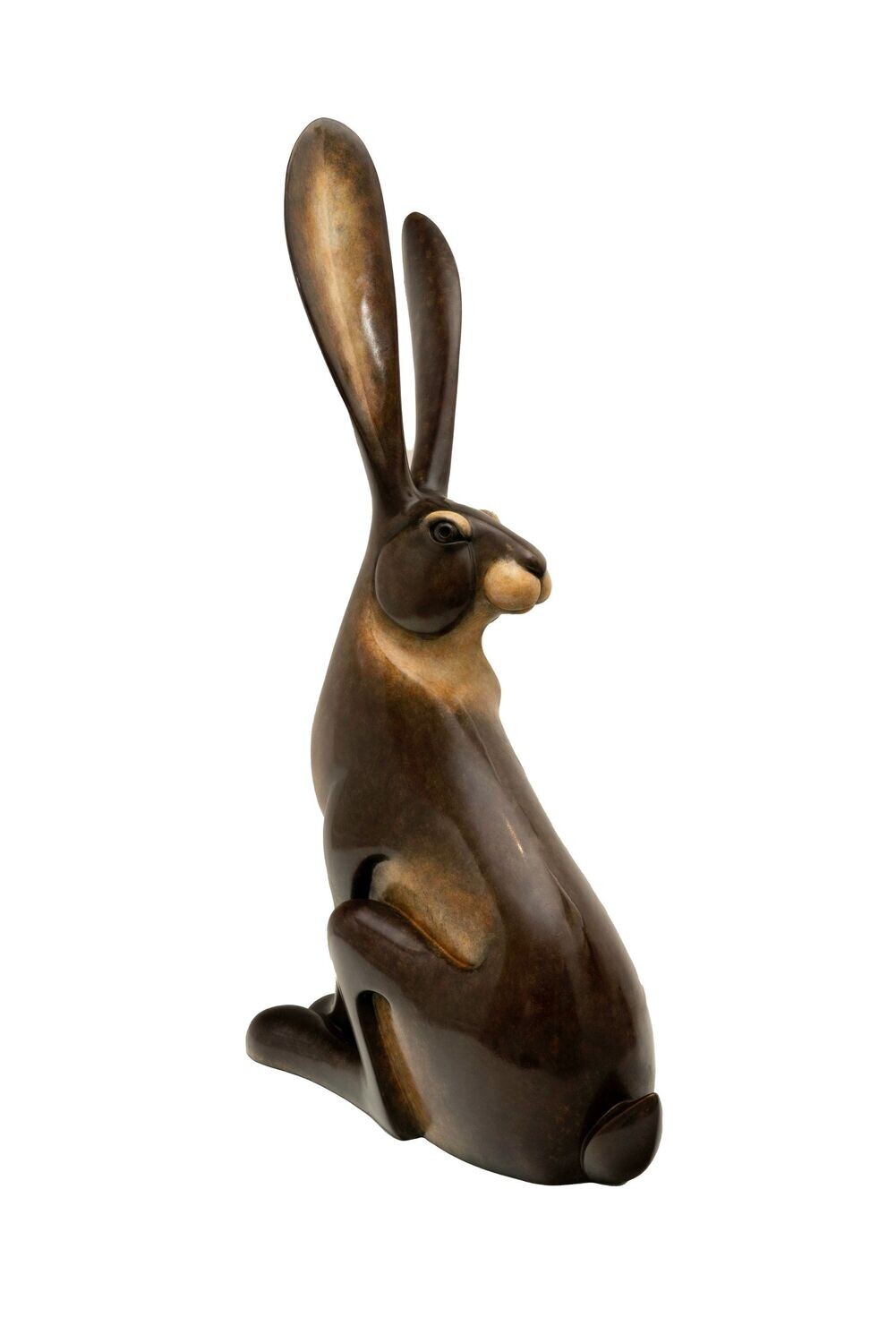 Bronze rabbit sculpture on a white background