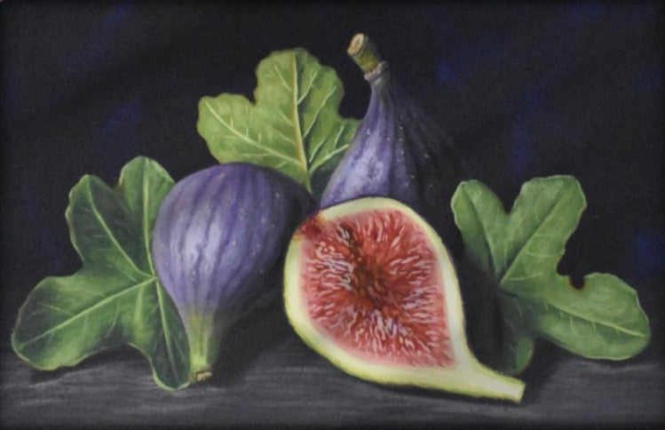 Illustration of figs with leaves on a dark background
