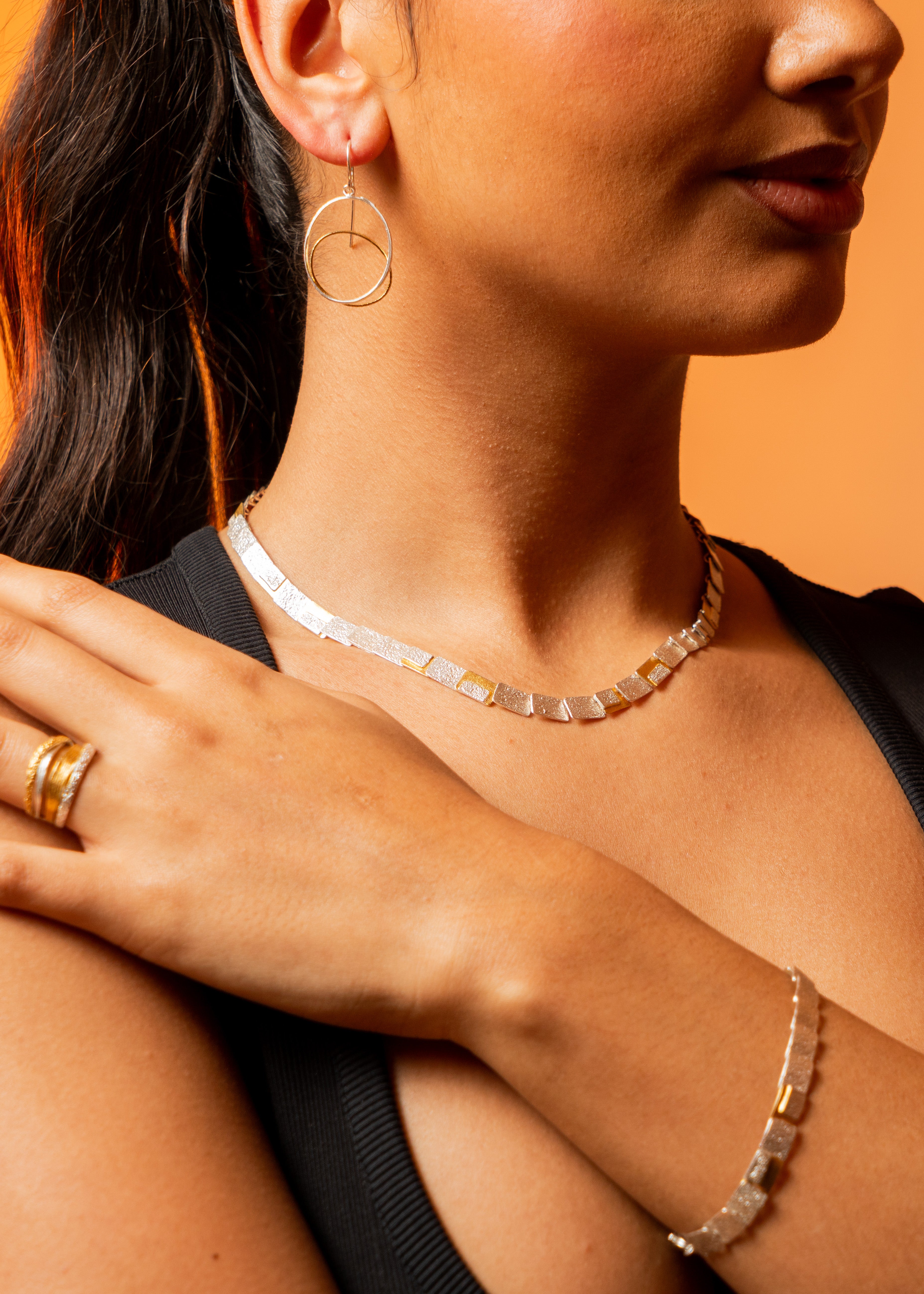 Eva Stone Textured Sterling Silver & Gold Vermeil Link Necklace