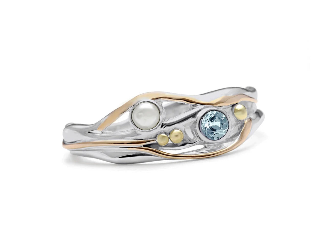 Blue Topaz & Freshwater Pearl Ring