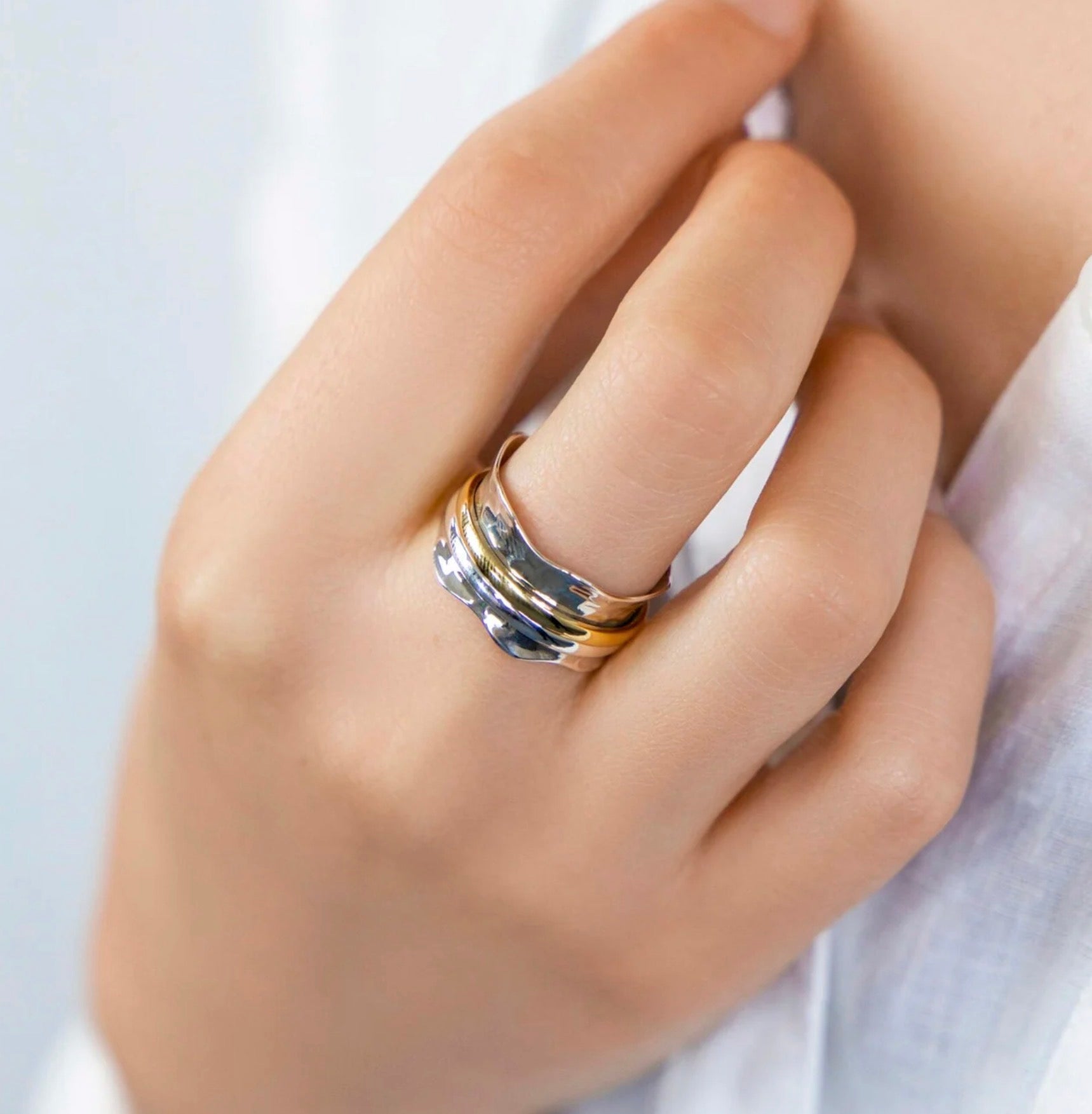Hammered Silver Spinning Ring