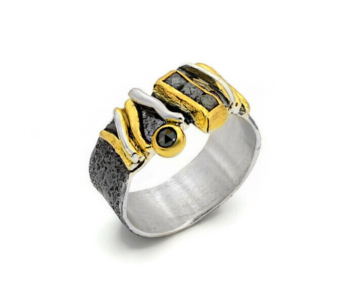 Rough Diamond & Black Diamond Statement Ring