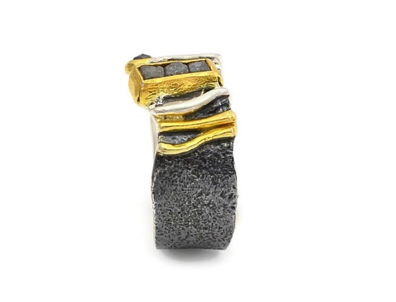 Rough Diamond & Black Diamond Statement Ring