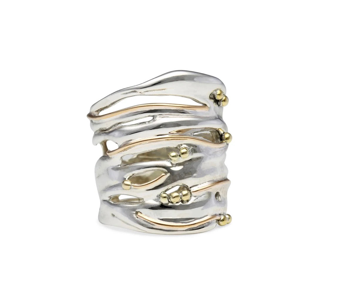Contemporary Wide Organic Design Silver Ring