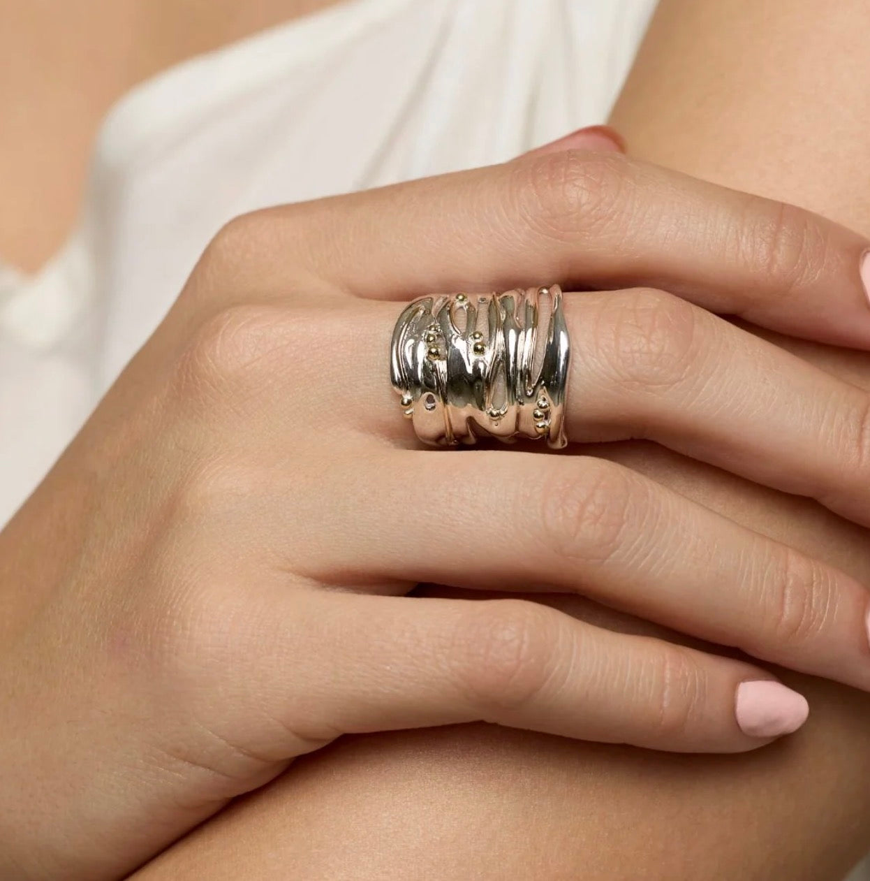 Contemporary Wide Organic Design Silver Ring