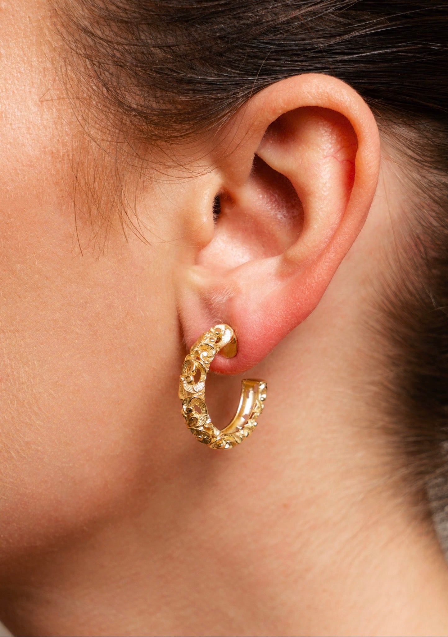 Curved Gold Engraved Earrings