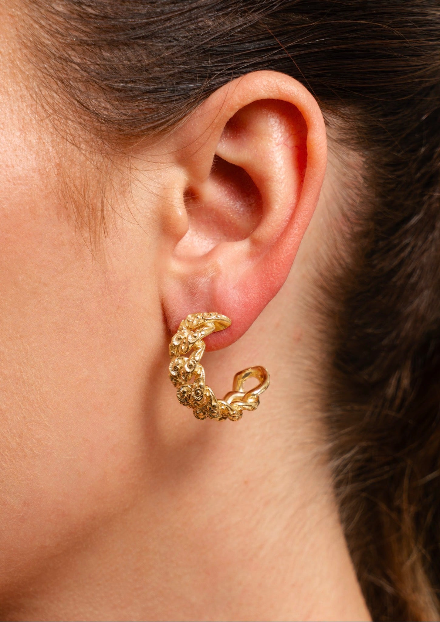 Gold Curb Link Design Earrings