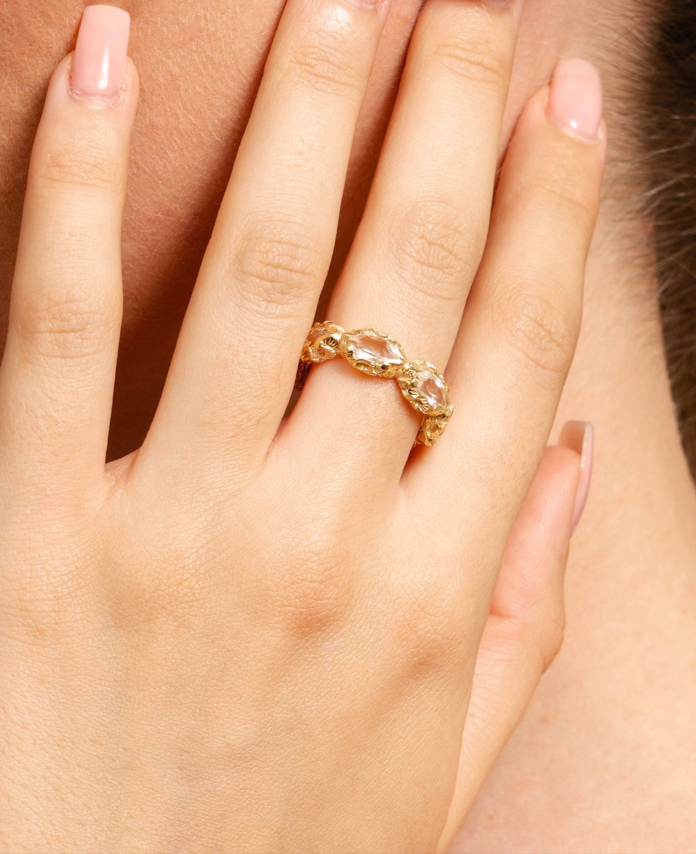 Rock Crystal Engraved Gold Ring