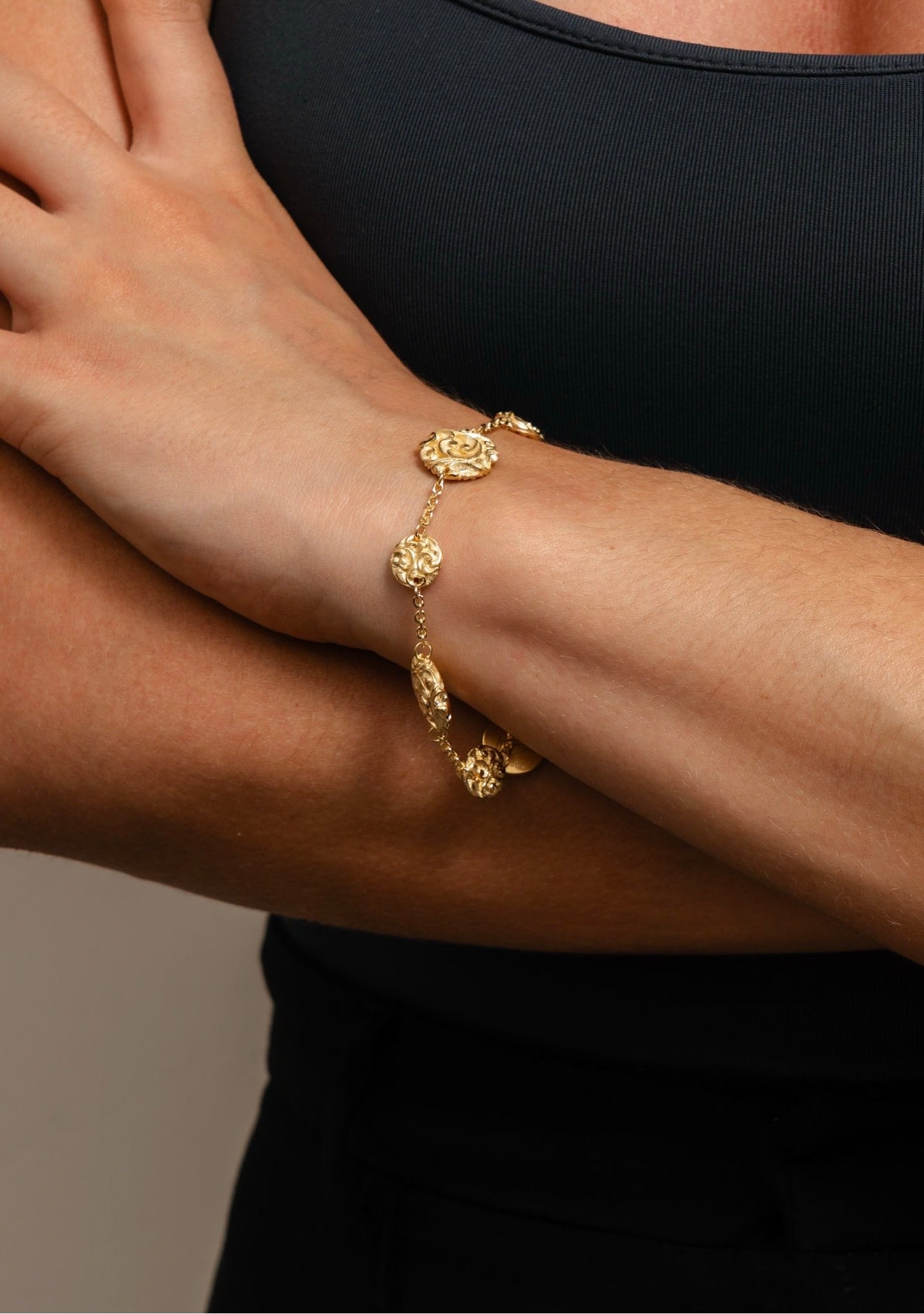 Ornate Engraved Gold Vermeil Bracelet