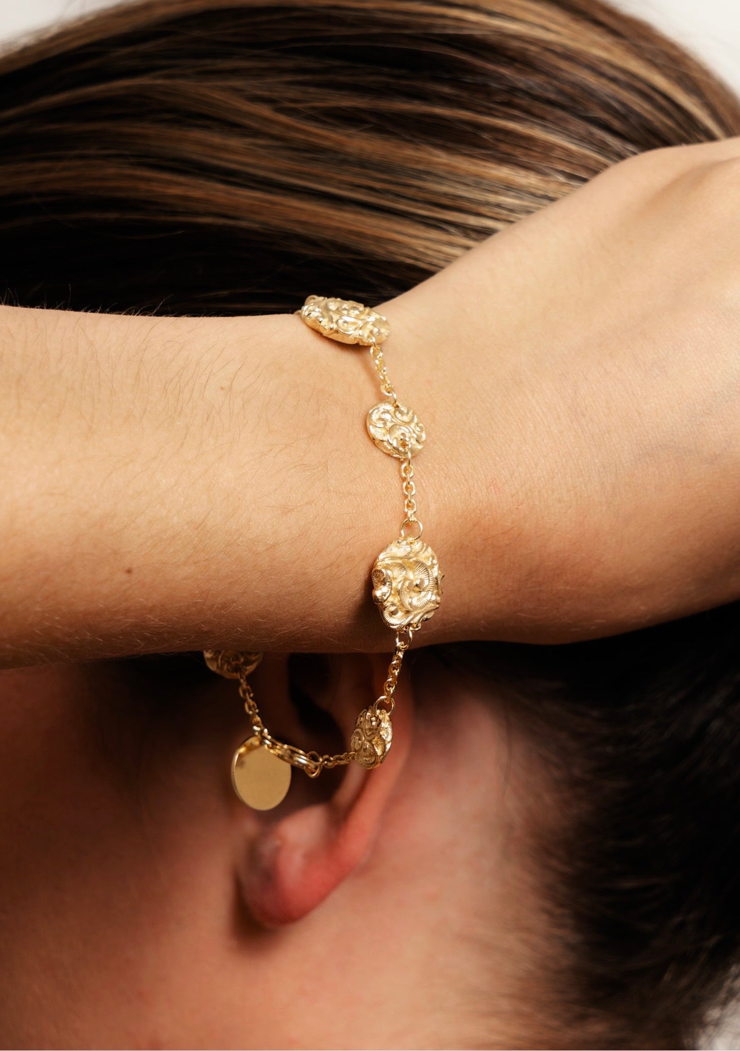 Ornate Engraved Gold Vermeil Bracelet