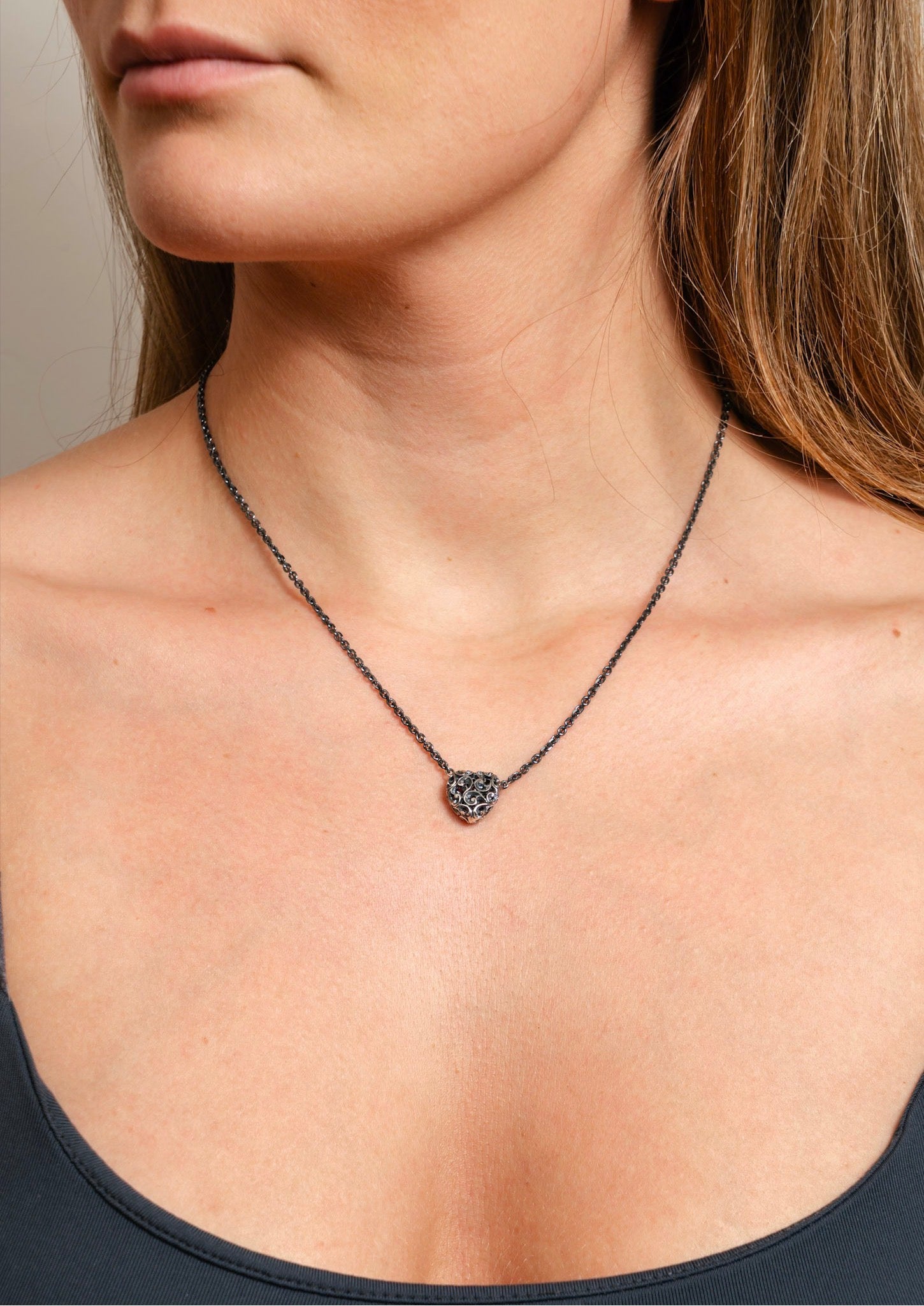 Burnished Silver Ornamental Pendant Necklace