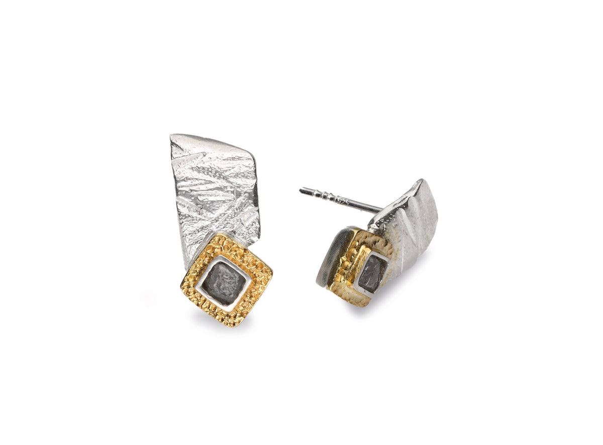 Rough Diamond Silver & Gold Vermeil Stud Earrings